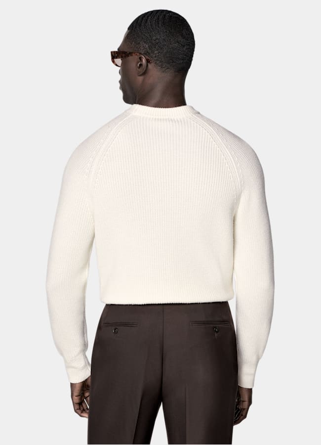SUITSUPPLY Pure Wool Off-White Merino Ribbed Crewneck