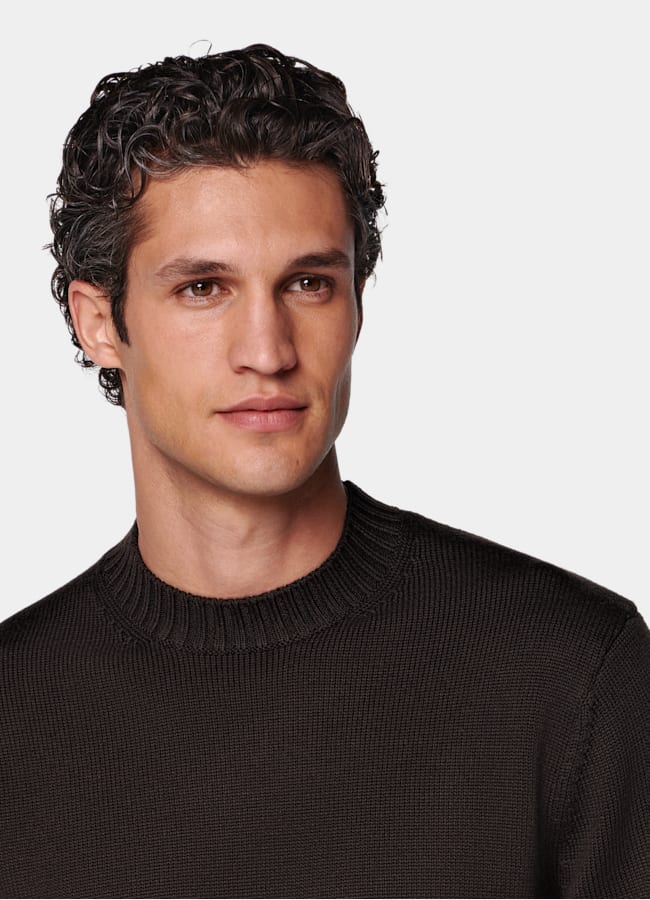 SUITSUPPLY Pure laine Pull col rond marron foncé