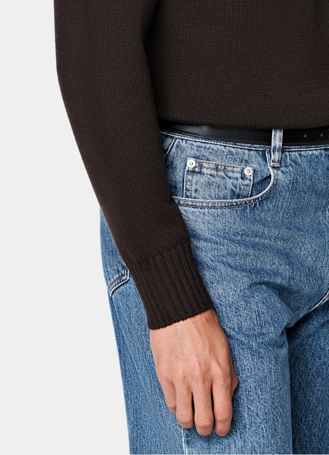 SUITSUPPLY Pure laine Pull col rond marron foncé