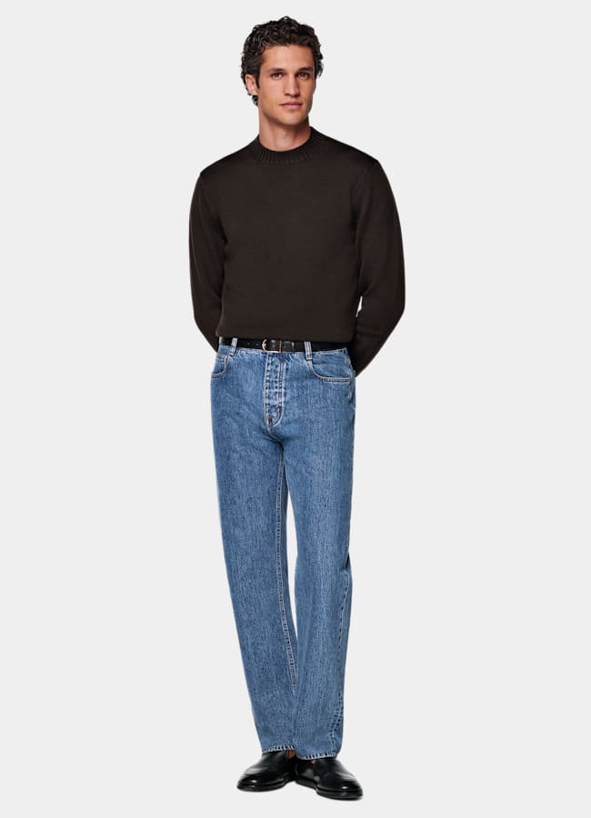 SUITSUPPLY Pure laine Pull col rond marron foncé