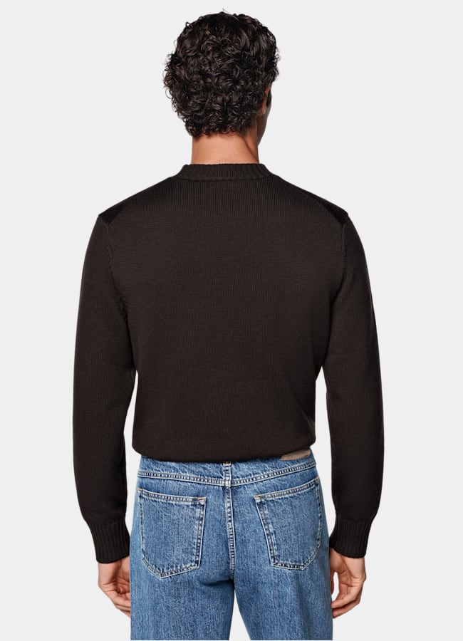 SUITSUPPLY Pure laine Pull col rond marron foncé