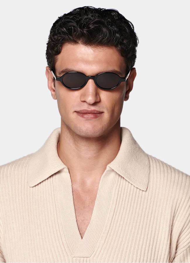 SUITSUPPLY Ull och kashmir Knapplös, ribbad och sandfärgad piké med lång ärm