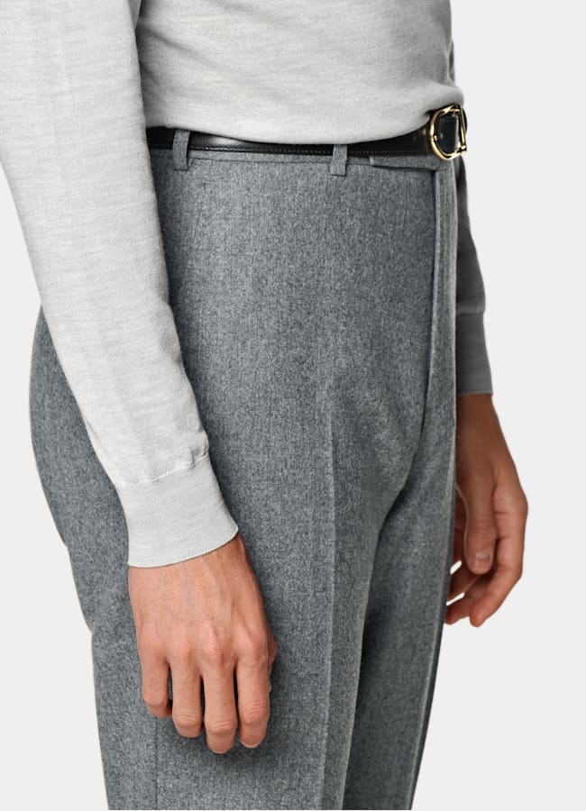 SUITSUPPLY Pure Wool Light Grey Merino Long Sleeve Polo