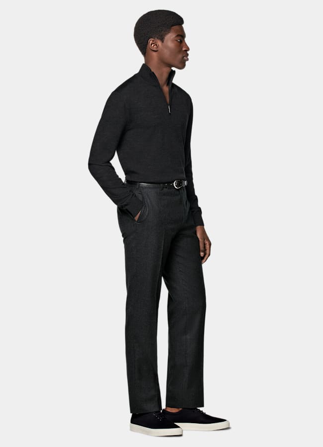 SUITSUPPLY Pure Wool Dark Grey Merino Half Zip