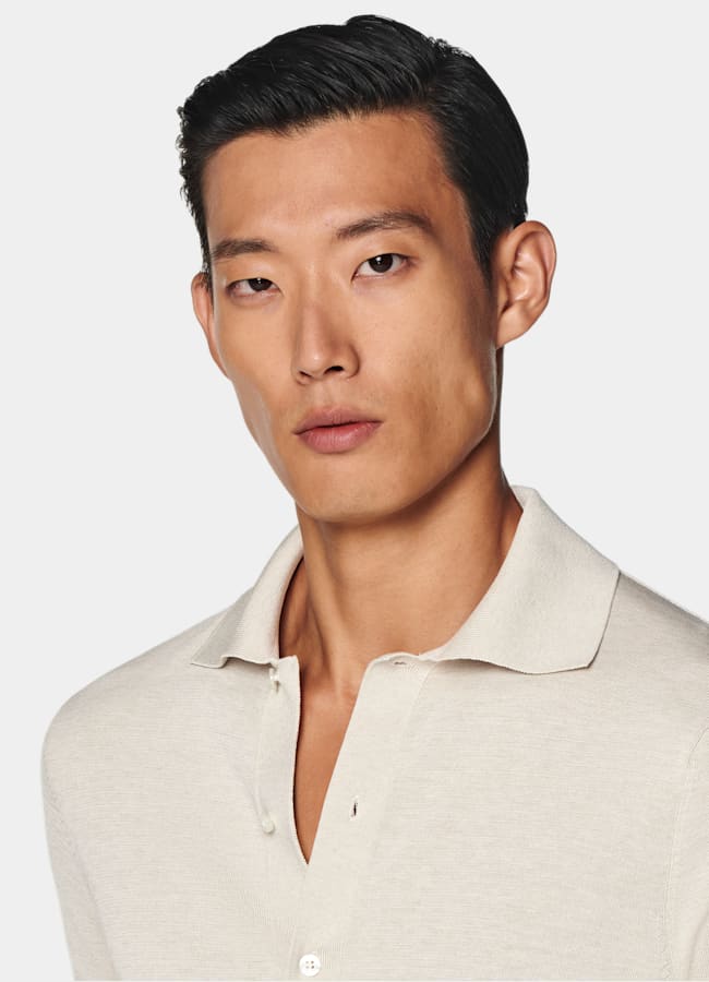 SUITSUPPLY Bomull, silke Sandfärgad cardigan med pikékrage