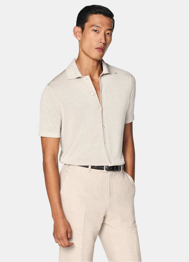 SUITSUPPLY Bomull, silke Sandfärgad cardigan med pikékrage