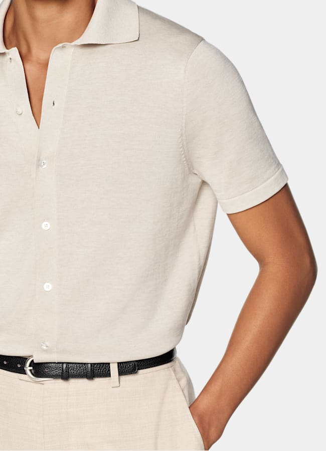 SUITSUPPLY Bomull, silke Sandfärgad cardigan med pikékrage