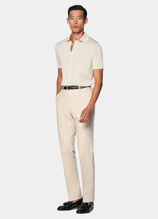 SUITSUPPLY Bomull, silke Sandfärgad cardigan med pikékrage