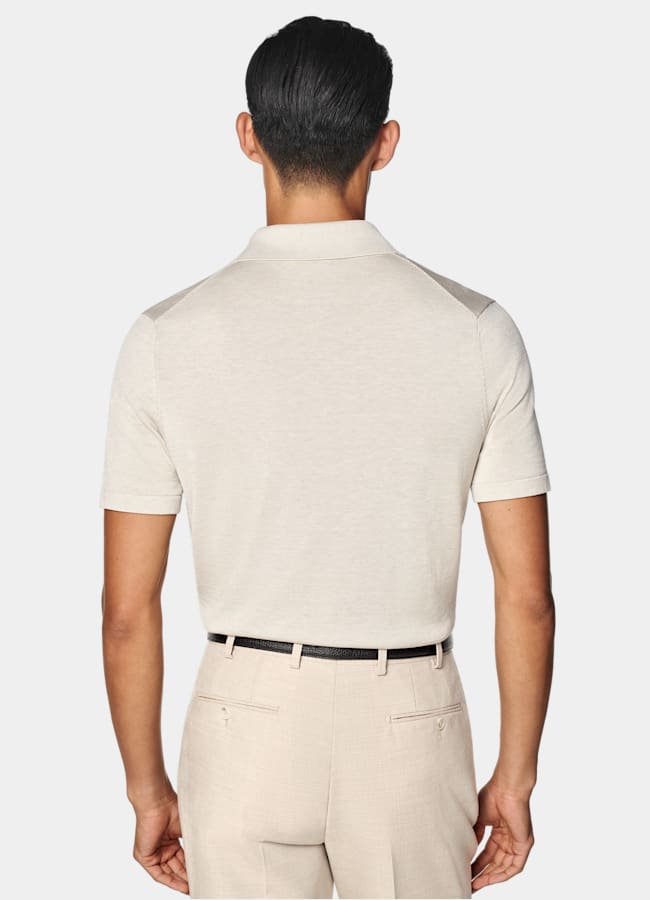 SUITSUPPLY Bomull, silke Sandfärgad cardigan med pikékrage