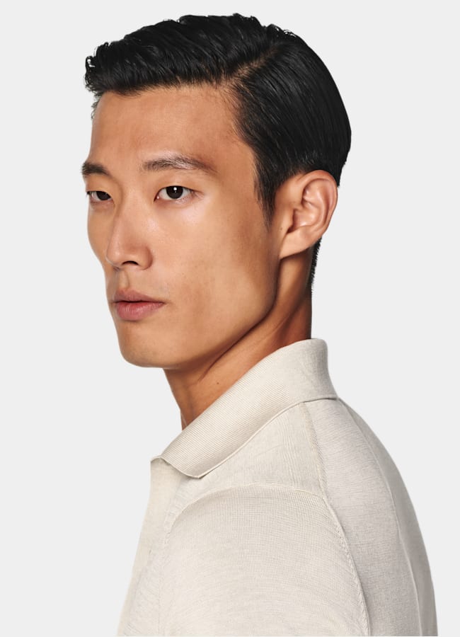 SUITSUPPLY Bomull, silke Sandfärgad cardigan med pikékrage