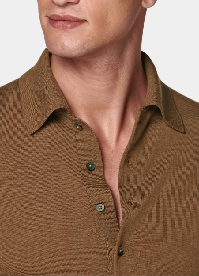 SUITSUPPLY Pure Wool Brown Long Sleeve Polo