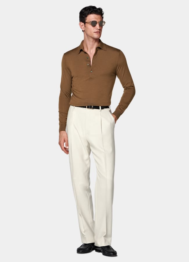 SUITSUPPLY Pure Wool Brown Long Sleeve Polo