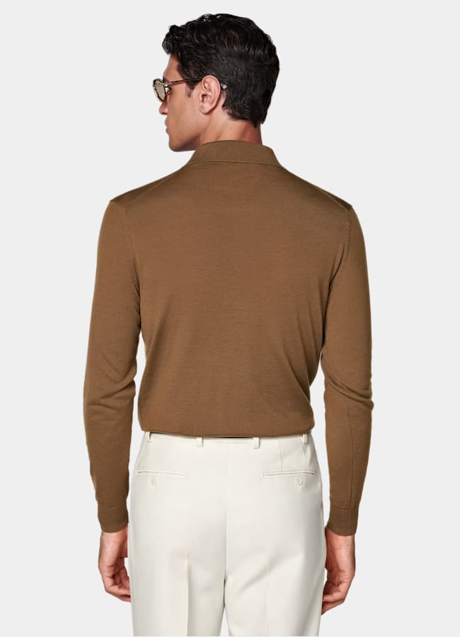 SUITSUPPLY Pure Wool Brown Long Sleeve Polo