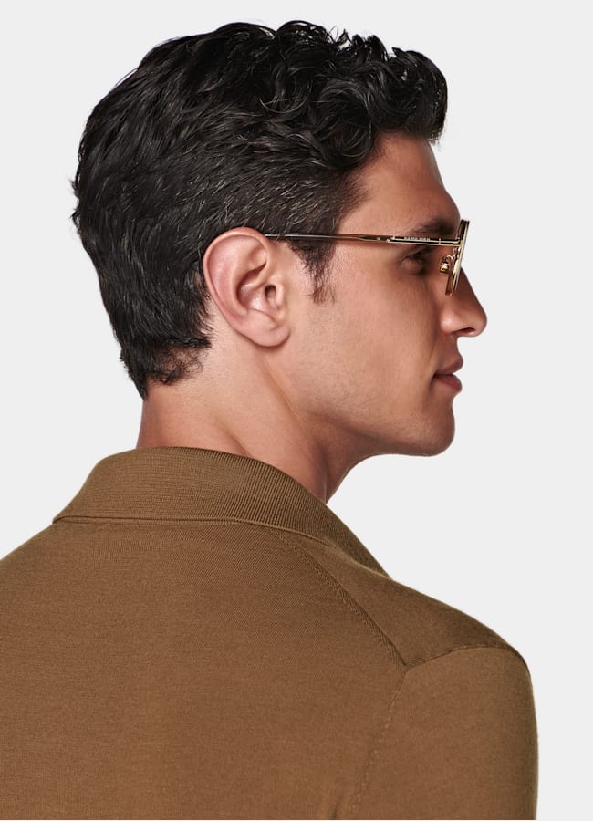 SUITSUPPLY Pure Wool Brown Long Sleeve Polo