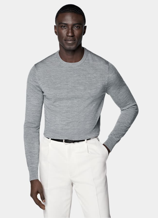 SUITSUPPLY Pure Wool Grey Merino Crewneck