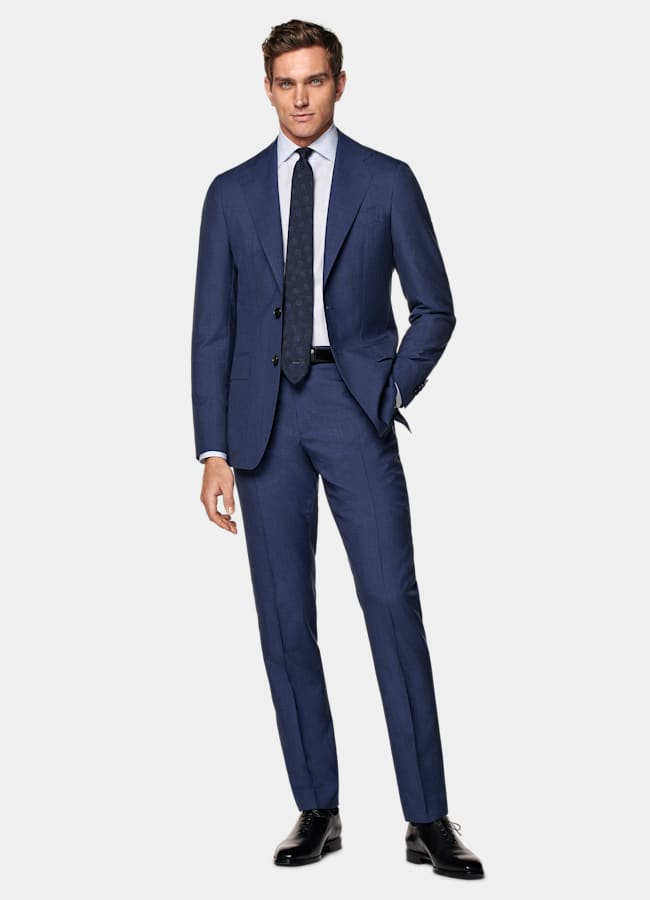 SUITSUPPLY All Season Pure S120's Tropical Wool by Vitale Barberis Canonico, Italy Mid Blue Custom Made Suit