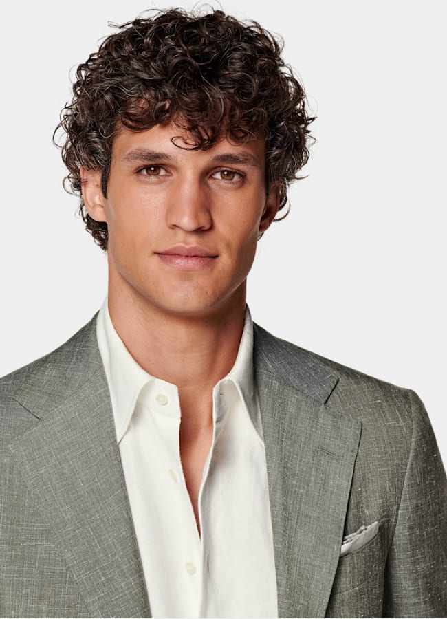 SUITSUPPLY Été Laine, soie et lin par Rogna, Italie Costume Havana coupe Tailored vert clair