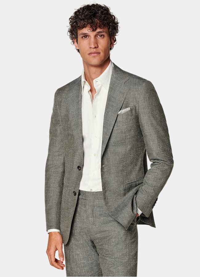 SUITSUPPLY Été Laine, soie et lin par Rogna, Italie Costume Havana coupe Tailored vert clair