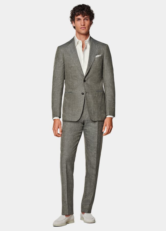 SUITSUPPLY Été Laine, soie et lin par Rogna, Italie Costume Havana coupe Tailored vert clair