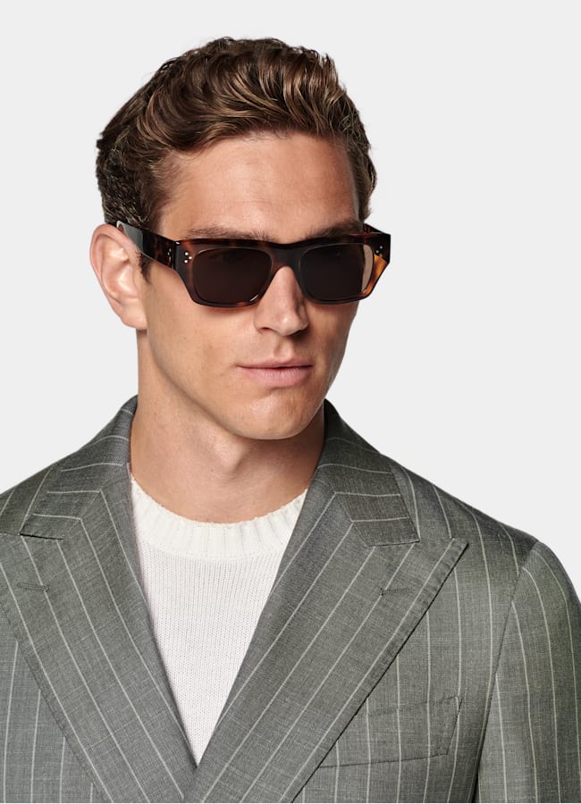 SUITSUPPLY Summer Wool Silk Linen by E.Thomas, Italy Light Green Striped Tailored Fit Havana Suit