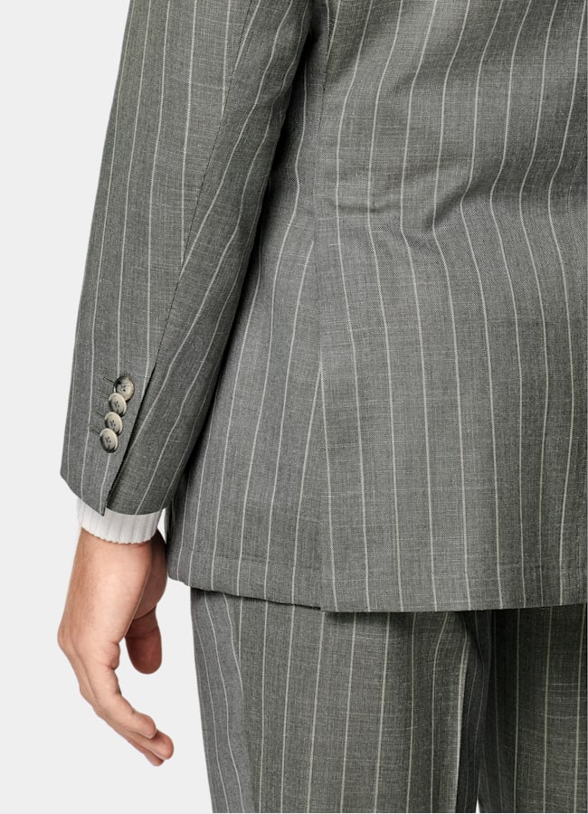 SUITSUPPLY Summer Wool Silk Linen by E.Thomas, Italy Light Green Striped Tailored Fit Havana Suit