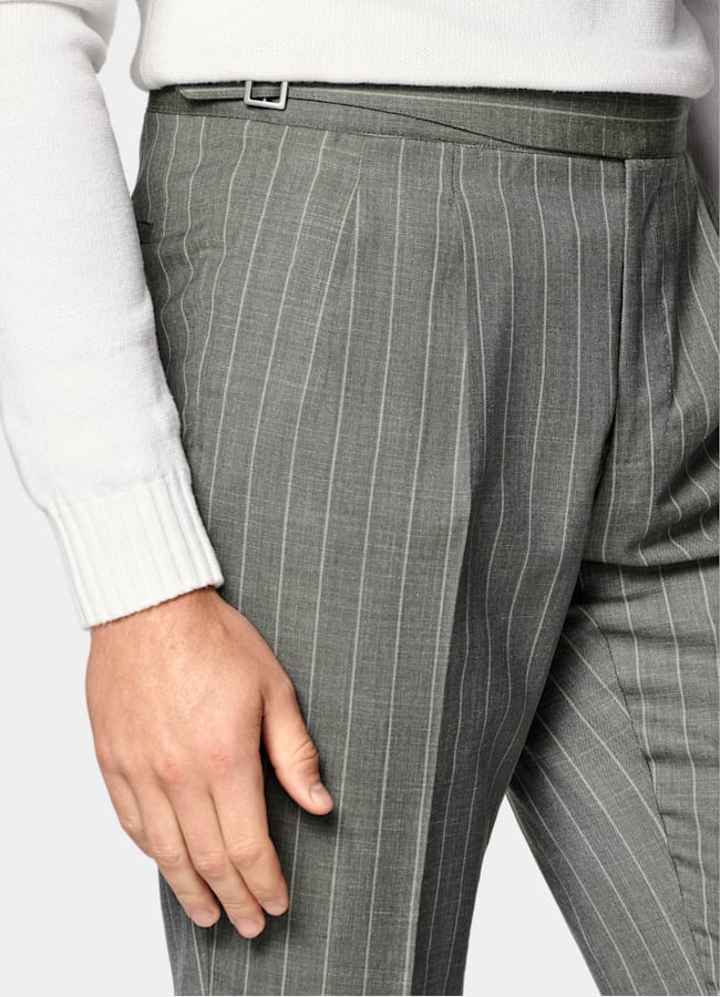 SUITSUPPLY Summer Wool Silk Linen by E.Thomas, Italy Light Green Striped Tailored Fit Havana Suit