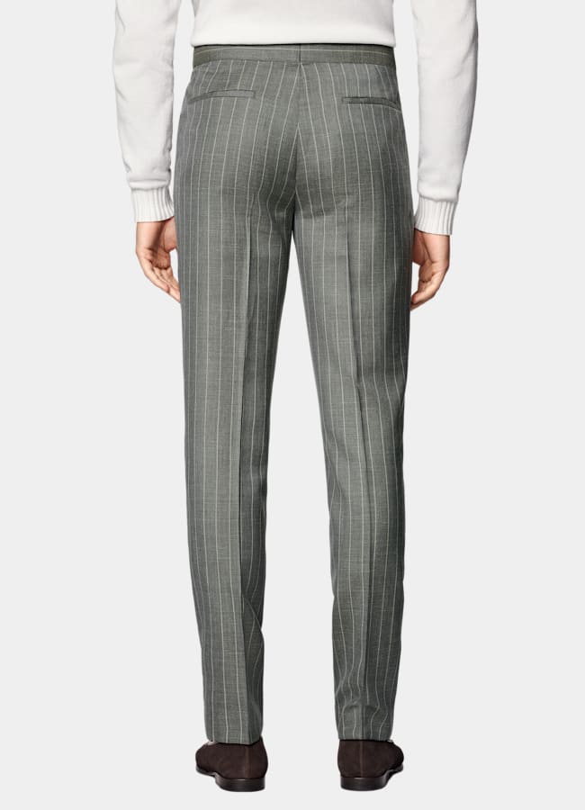 SUITSUPPLY Summer Wool Silk Linen by E.Thomas, Italy Light Green Striped Tailored Fit Havana Suit