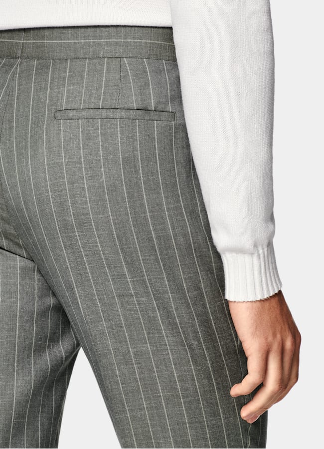 SUITSUPPLY Summer Wool Silk Linen by E.Thomas, Italy Light Green Striped Tailored Fit Havana Suit