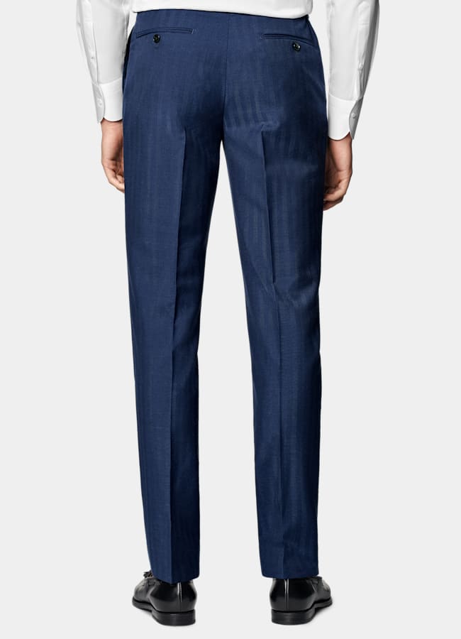 SUITSUPPLY All Season Wool Silk by Rogna, Italy Mid Blue Herringbone Perennial Tailored Fit Havana Suit
