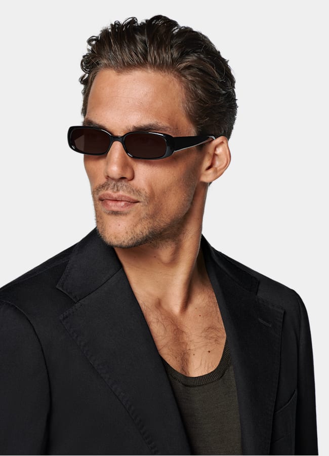 SUITSUPPLY Summer Cotton Cashmere by Solbiati, Italy Black Relaxed Fit Roma Suit