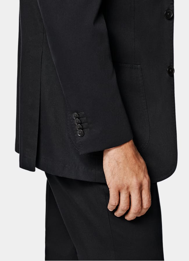 SUITSUPPLY Summer Cotton Cashmere by Solbiati, Italy Black Relaxed Fit Roma Suit