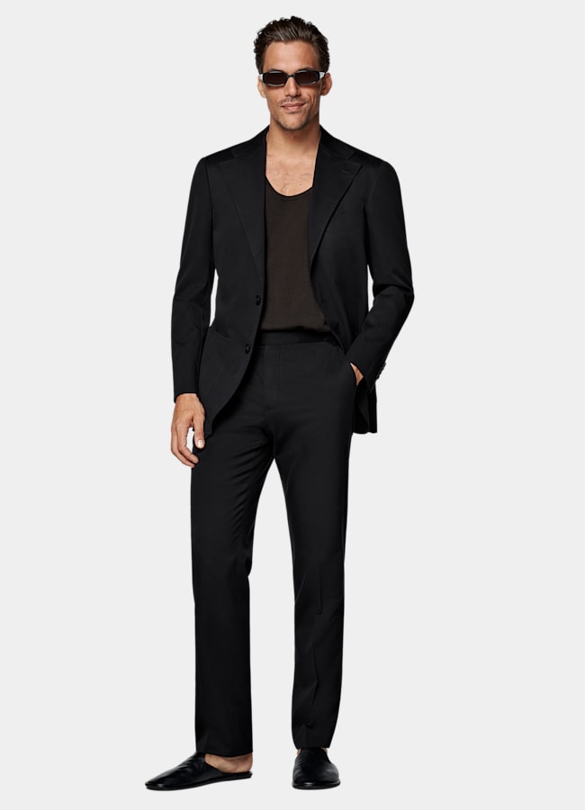 SUITSUPPLY Summer Cotton Cashmere by Solbiati, Italy Black Relaxed Fit Roma Suit