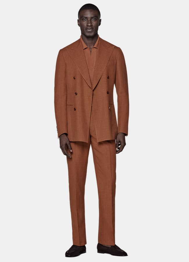 SUITSUPPLY Summer Wool Silk Linen by E.Thomas, Italy Dark Orange Tailored Fit Havana Suit