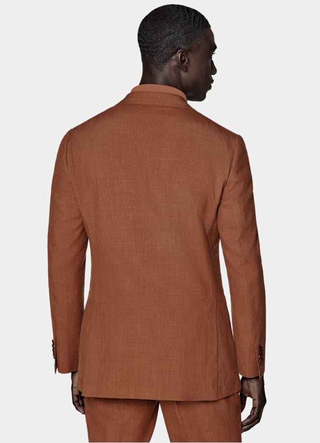 SUITSUPPLY Summer Wool Silk Linen by E.Thomas, Italy Dark Orange Tailored Fit Havana Suit
