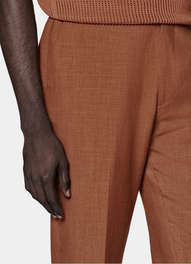 SUITSUPPLY Summer Wool Silk Linen by E.Thomas, Italy Dark Orange Tailored Fit Havana Suit