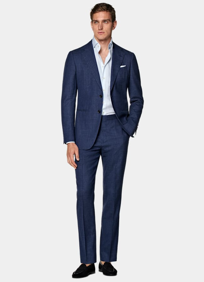 SUITSUPPLY Summer Wool Silk Linen by E.Thomas, Italy Mid Blue Tailored Fit Havana Suit