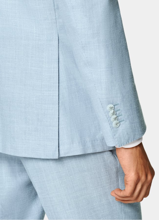 SUITSUPPLY Summer Wool Silk Linen by E.Thomas, Italy Light Blue Tailored Fit Havana Suit