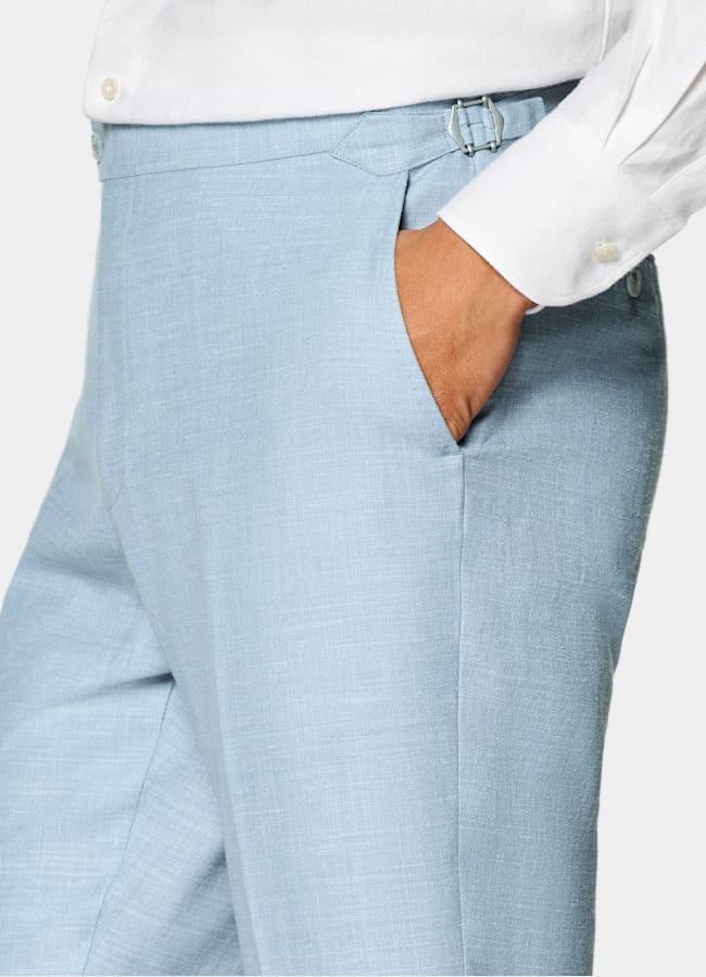 SUITSUPPLY Summer Wool Silk Linen by E.Thomas, Italy Light Blue Tailored Fit Havana Suit