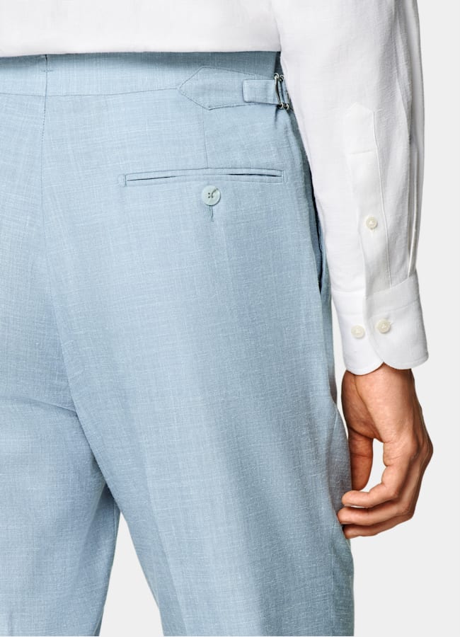 SUITSUPPLY Summer Wool Silk Linen by E.Thomas, Italy Light Blue Tailored Fit Havana Suit