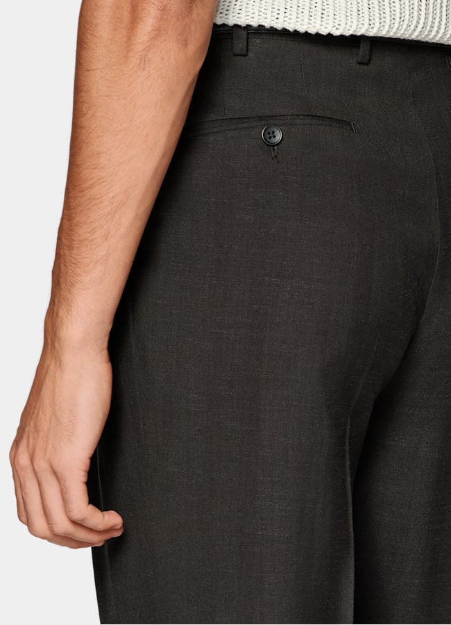 SUITSUPPLY Summer Wool Silk Linen by Rogna, Italy Dark Brown Herringbone Tailored Fit Havana Suit