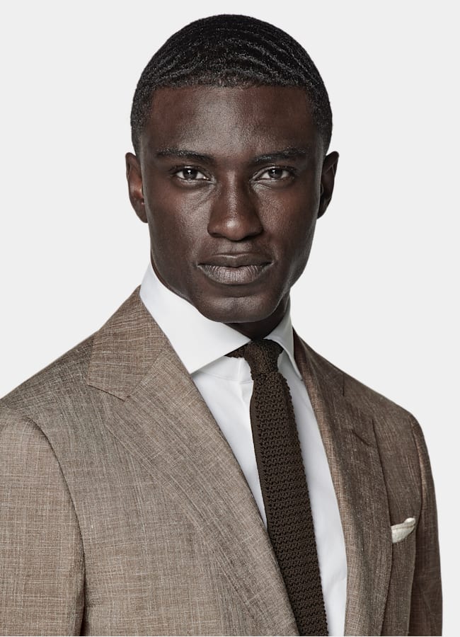 SUITSUPPLY Summer Wool Silk Linen by Rogna, Italy Mid Brown Tailored Fit Havana Suit