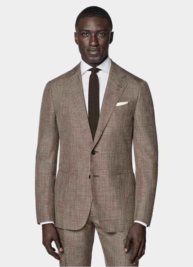 SUITSUPPLY Summer Wool Silk Linen by Rogna, Italy Mid Brown Tailored Fit Havana Suit