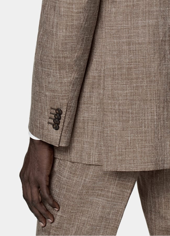 SUITSUPPLY Summer Wool Silk Linen by Rogna, Italy Mid Brown Tailored Fit Havana Suit