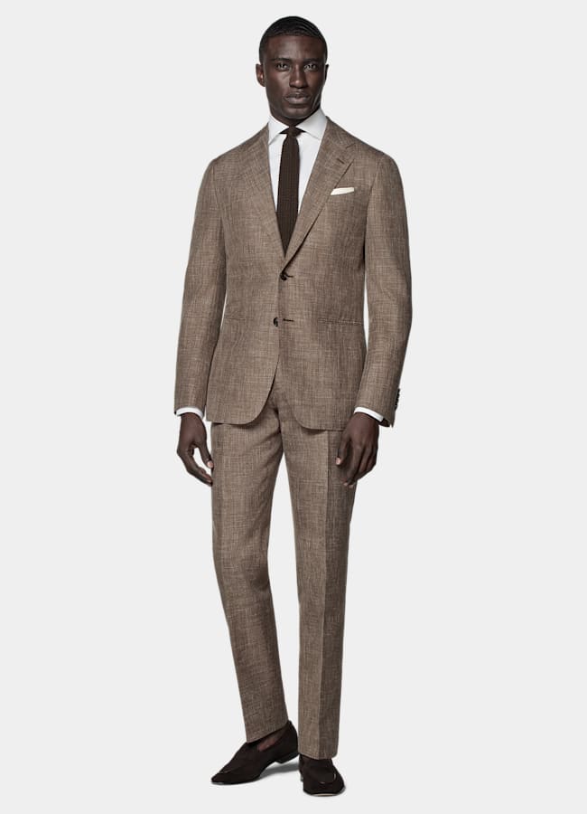 SUITSUPPLY Summer Wool Silk Linen by Rogna, Italy Mid Brown Tailored Fit Havana Suit