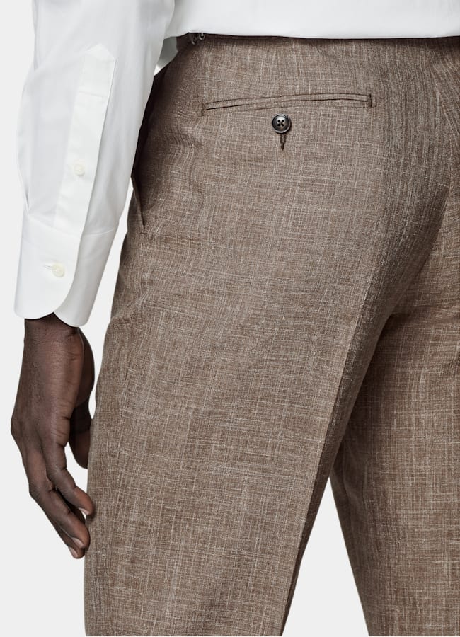 SUITSUPPLY Summer Wool Silk Linen by Rogna, Italy Mid Brown Tailored Fit Havana Suit