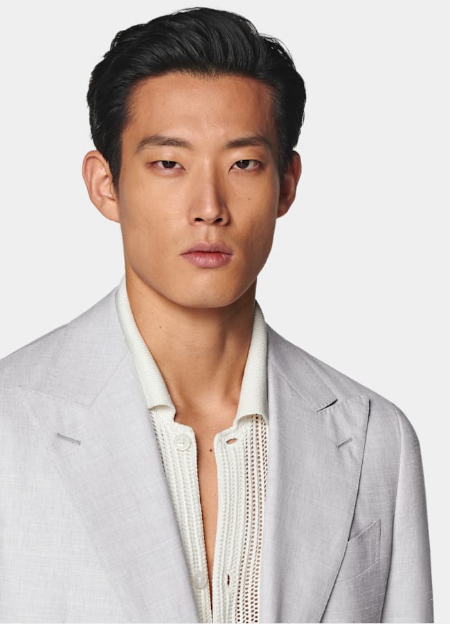 SUITSUPPLY Summer Wool Silk Linen by Rogna, Italy Light Grey Tailored Fit Havana Suit