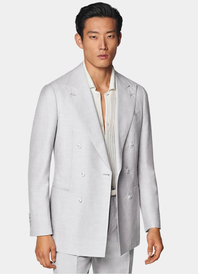 SUITSUPPLY Summer Wool Silk Linen by Rogna, Italy Light Grey Tailored Fit Havana Suit