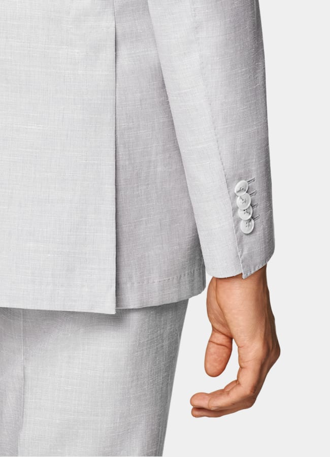 SUITSUPPLY Summer Wool Silk Linen by Rogna, Italy Light Grey Tailored Fit Havana Suit