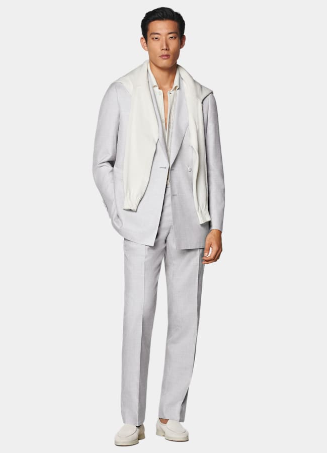 SUITSUPPLY Summer Wool Silk Linen by Rogna, Italy Light Grey Tailored Fit Havana Suit