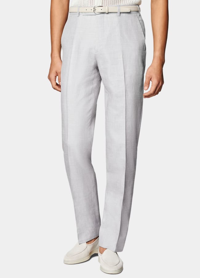 SUITSUPPLY Summer Wool Silk Linen by Rogna, Italy Light Grey Tailored Fit Havana Suit